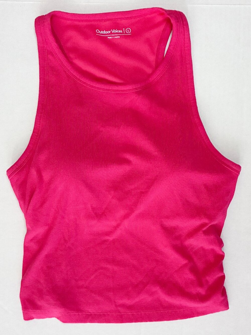 Outdoor Voices Ribbed Built-In Shelf Bra Crop Top - Petunia Pink - Size Large